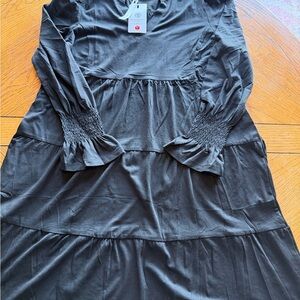 Chic Black Smocked Mini Dress